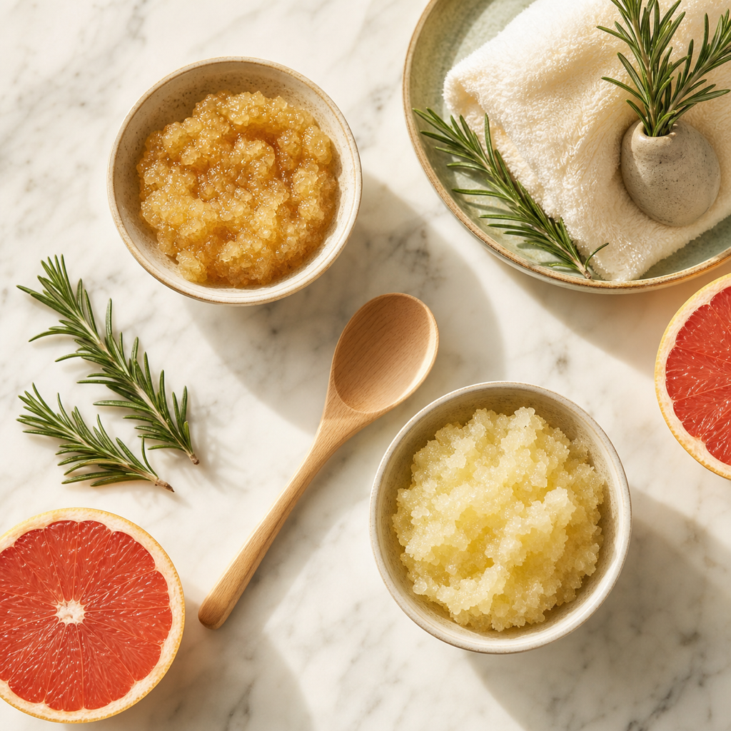 Organic body scrub and polish flatlay
